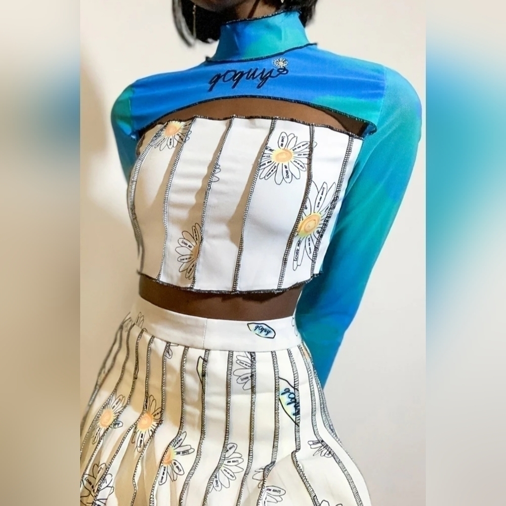 Goodbye Bread Oopsie Daisy Graphic Floral Printed Pleated High Waist Mini Skirt - Picture 5 of 13